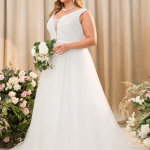 Vestido de Novia sin Mangas con Escote en V y Encaje para Mujeres Talla Grande, Vestido de Fiesta de Boda, Vestido de Noche