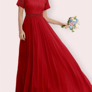 Vestido de Novia para Mujer, Corto con Manos Chiffon y Encaje Patchwork Plisado Artesanal hasta el Suelo