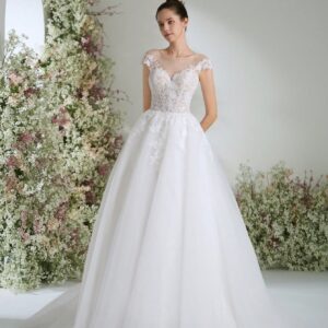 Vestido de Novia Compatible para la Novia - Elegante Vestido de Noche Formal con Mangas de Parche y Aplicaciones de Encaje, Vestidos de Novia con Cola Larga para Baile de Graduación, Traje de Novia Lavable a Mano